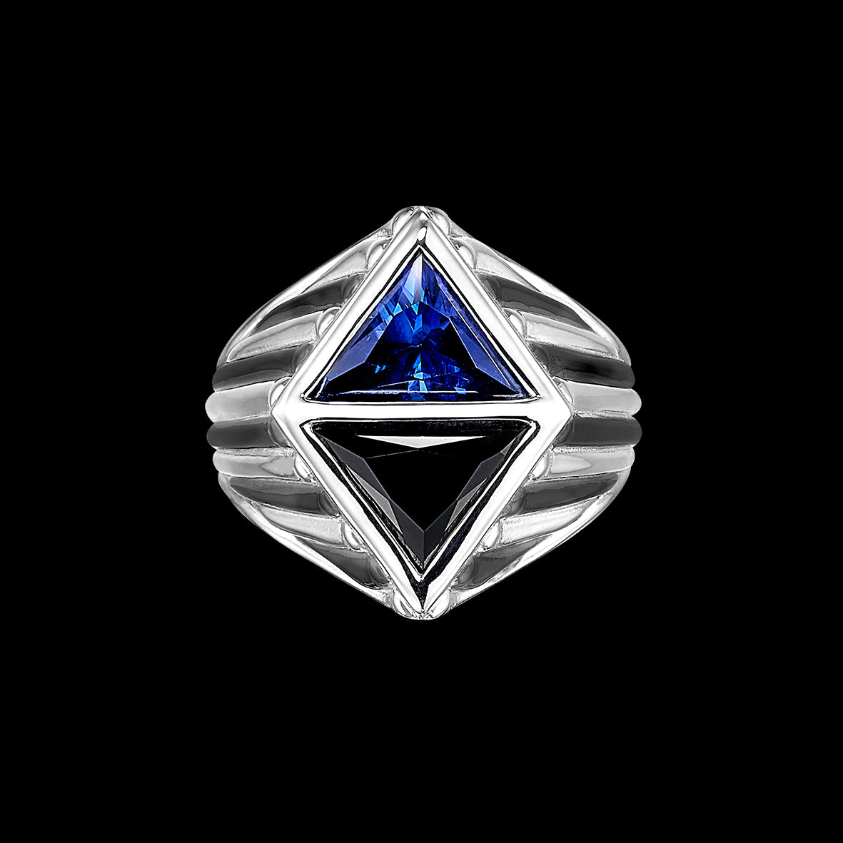 Sapphire Diamond Signet Ring, Ring, Anabela Chan Joaillerie - Fine jewelry with laboratory grown and created gemstones hand-crafted in the United Kingdom. Anabela Chan Joaillerie is the first fine jewellery brand in the world to champion laboratory-grown and created gemstones with high jewellery design, artisanal craftsmanship and a focus on ethical and sustainable innovations.